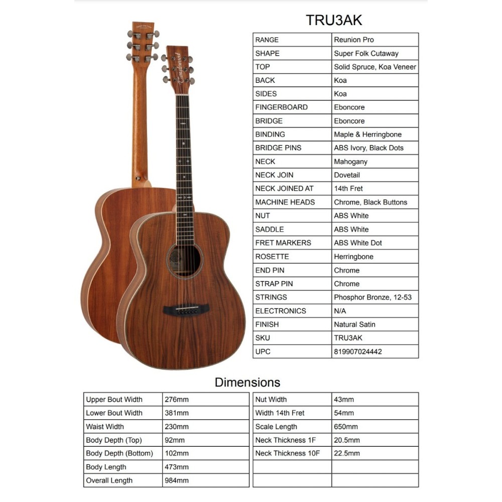 Tanglewood TRU3AK GUITARRA ACUSTICA