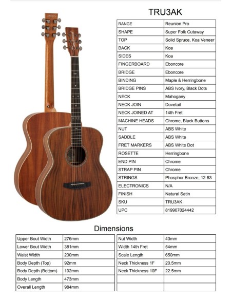 Tanglewood TRU3AK GUITARRA ACUSTICA